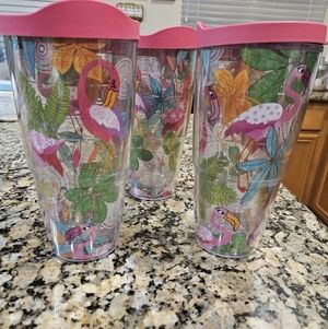 Tervis Pink Flamingo Tropical Print Tumbler with Pink Lid Set Of 3